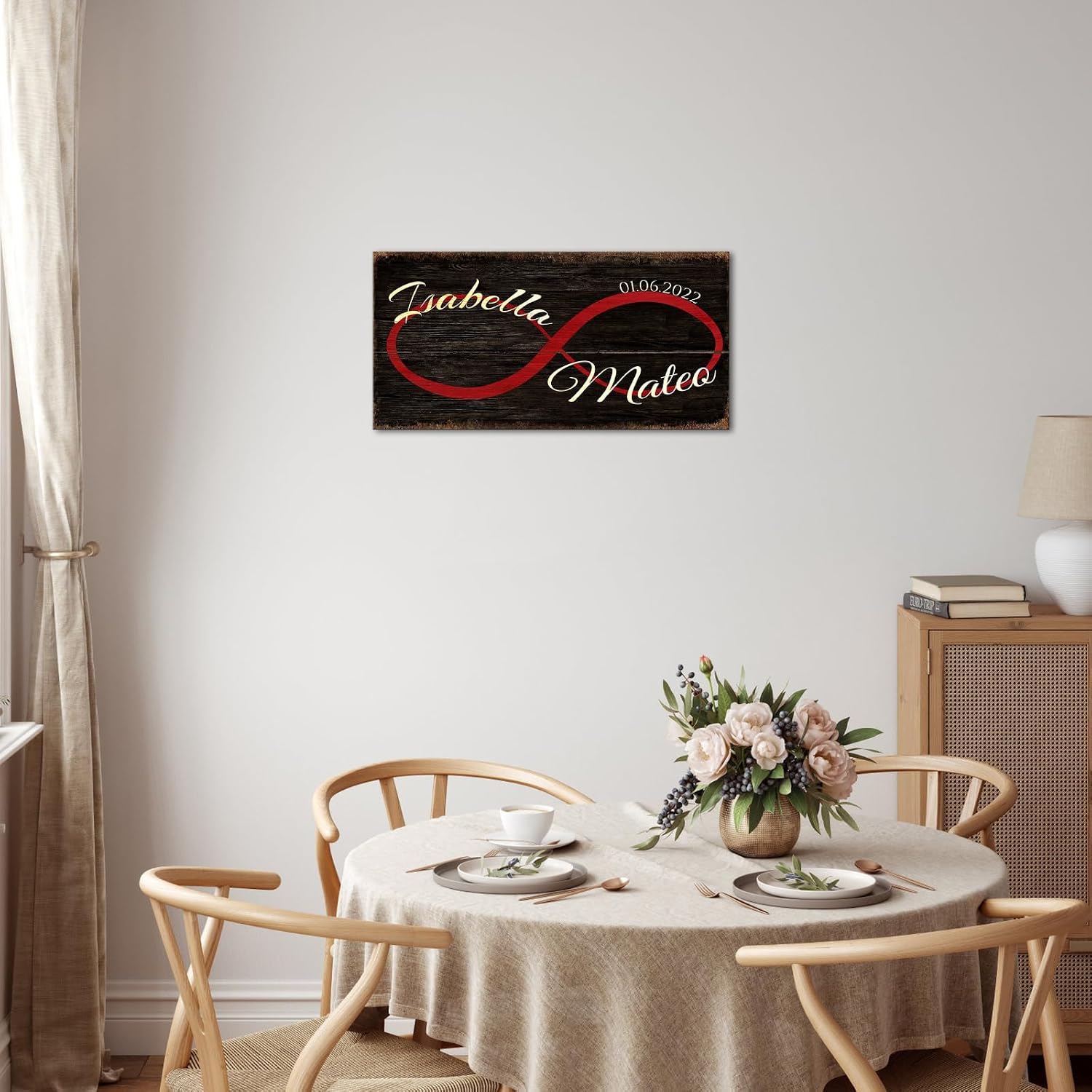 iLOOKLiKE Personalized Gift for Couple Infinity Signs with Couple Name and Special Date Wall Art Decor Custom Canvas Poster Prints Framed for Him Her Anniversary Wedding Newlywed Engagement