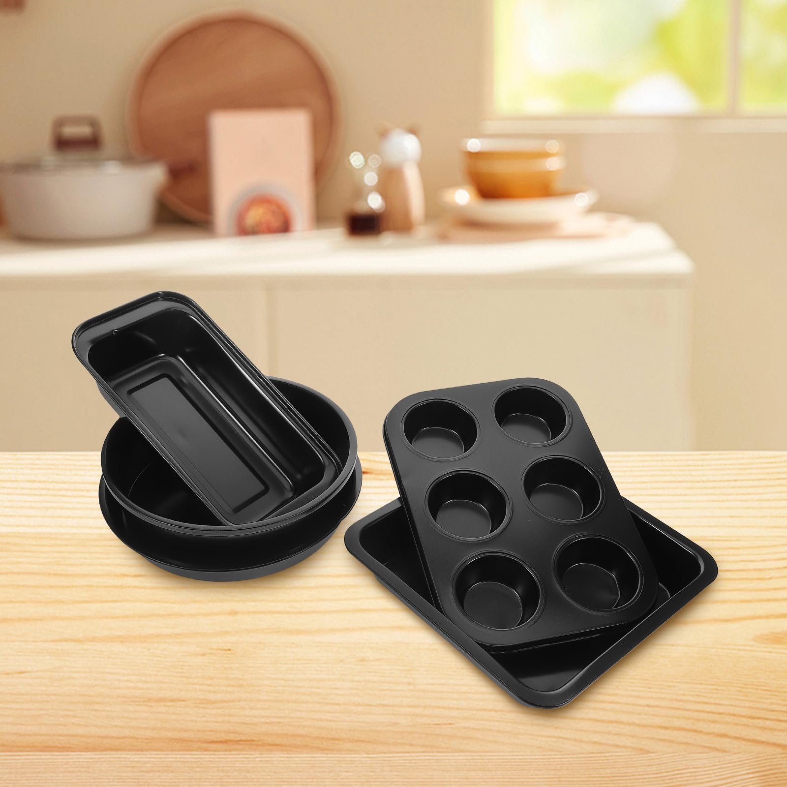 Lurrose Ensemble 5 Pièces Moules à Pâtisserie Antiadhésifs pour Four Comprenant Moule à Muffins Plaque à Pizza et Accessoires Cuisine Polyvalents