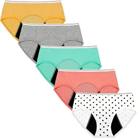 Geronmine Calcinha menstrual para meninas, fluxo pesado, alta absorção, primeira menstruação, roupa íntima macia de algodão protetora à prova de vazamento, Multicolorido-g1, 14-16 Anos
