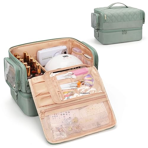 Miniatura 9 de OCHEAL Organizador de esmalte de uñas, sostiene lámpara de uñas y más de 45 botellas 2 en 1, estuche de almacenamiento de esmalte de uñas