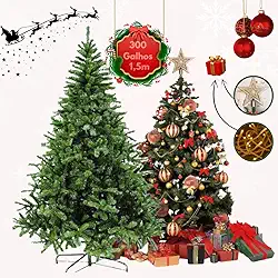 Árvore de Natal Pinheiro Tradicional, 1,50m, 300 Galhos, Verde Premium + Pisca e Estrela ponteira