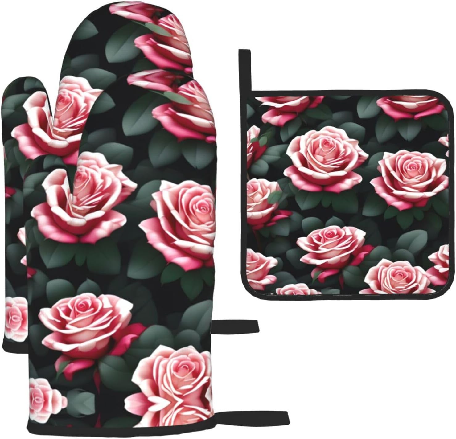 Rose Flower of Many Fans Print Heat Resistant Microwave Gloves, Used for Baking, Cooking, and Fashion Kitchen Essentials