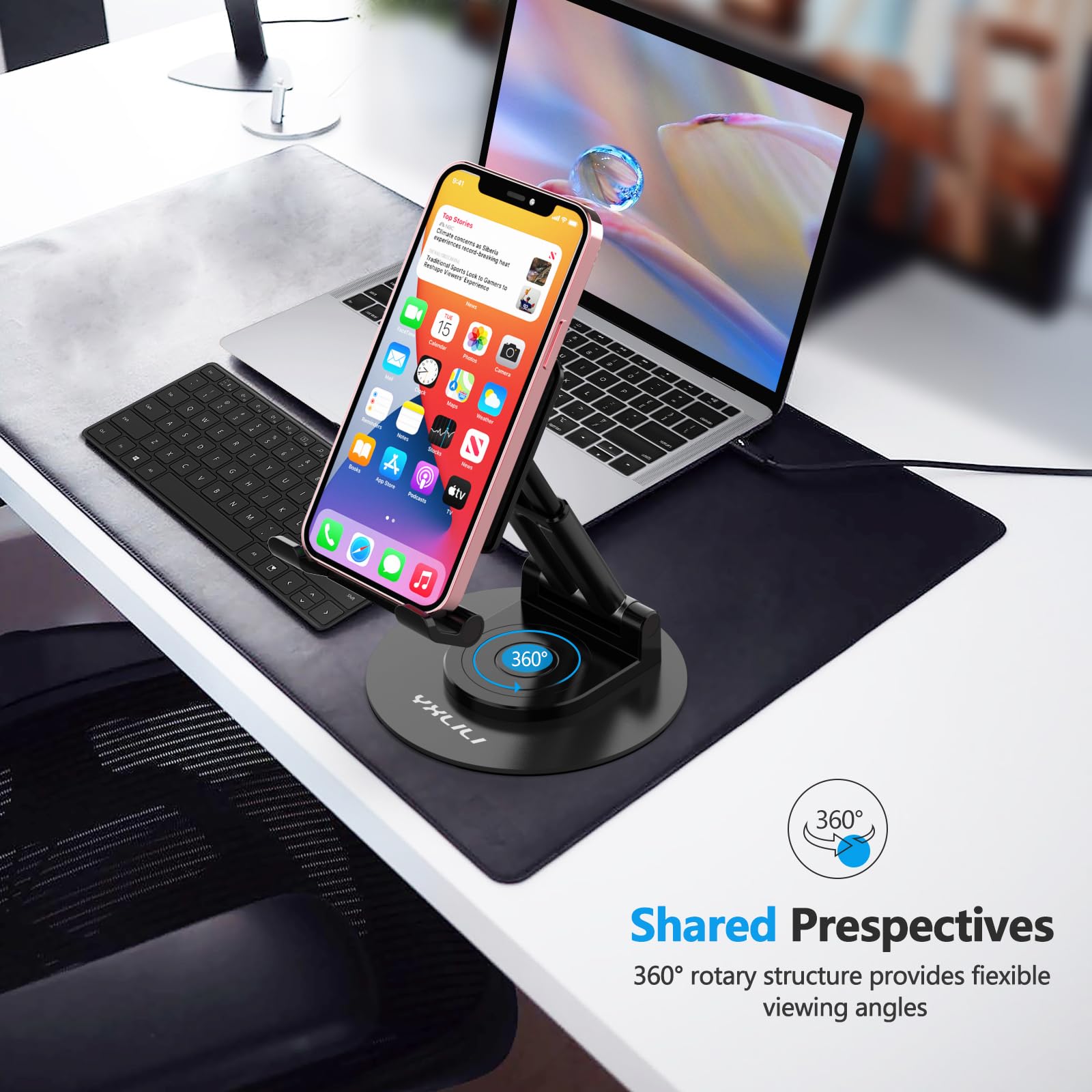 NAKUXOP Supporto Pieghevole Per Telefono E Tablet - Alluminio, Girevole 360°, Regolabile, Portatile - Per Dispositivi Da 4 A 10 Pollici - Nero