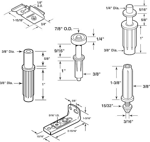 Miniatura 2 de Prime-Line N 7534 Kit de reparación de herrajes para puertas plegables, incluye soportes superior e inferior, pivotes superior e inferior y rueda