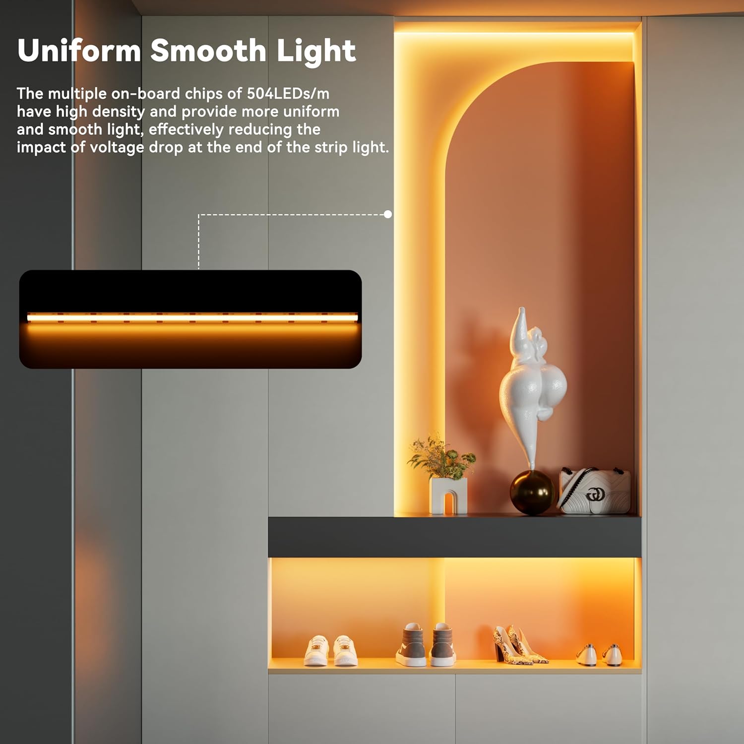 PAUTIX COB LED Strip Light,Amber LED Strip Lights 2000K,DC24V Dimmable 20ft/6.1m High Lumen Tape Light Kit for Cabinet,Painting,Bedroom,Kitchen,with RF Remote Timer Function