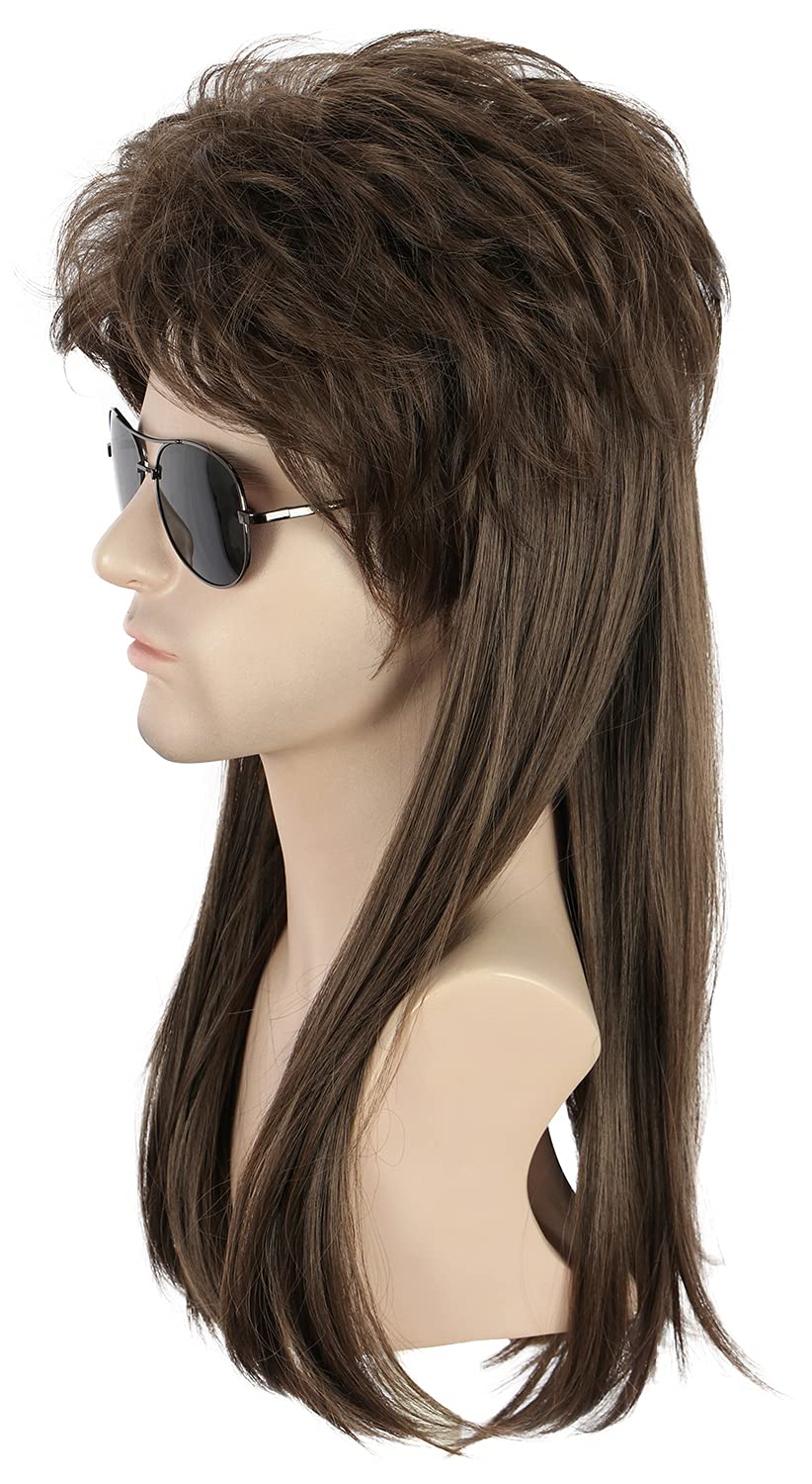 karlery Women Mens Long Straight Brown 70s 80s Mullet Wig Rocker Punk Rock Halloween Costume Cosplay Wig - Image 4