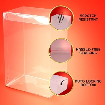EVORETRO PET Display Case Protector for Large Amiibo Single Action Figure Box - 0.40mm Thick, Clear, Stackable, Custom Fit Design for Zelda, Smash Bros, Splatoon Amiibo Collectibles (10 Pack)