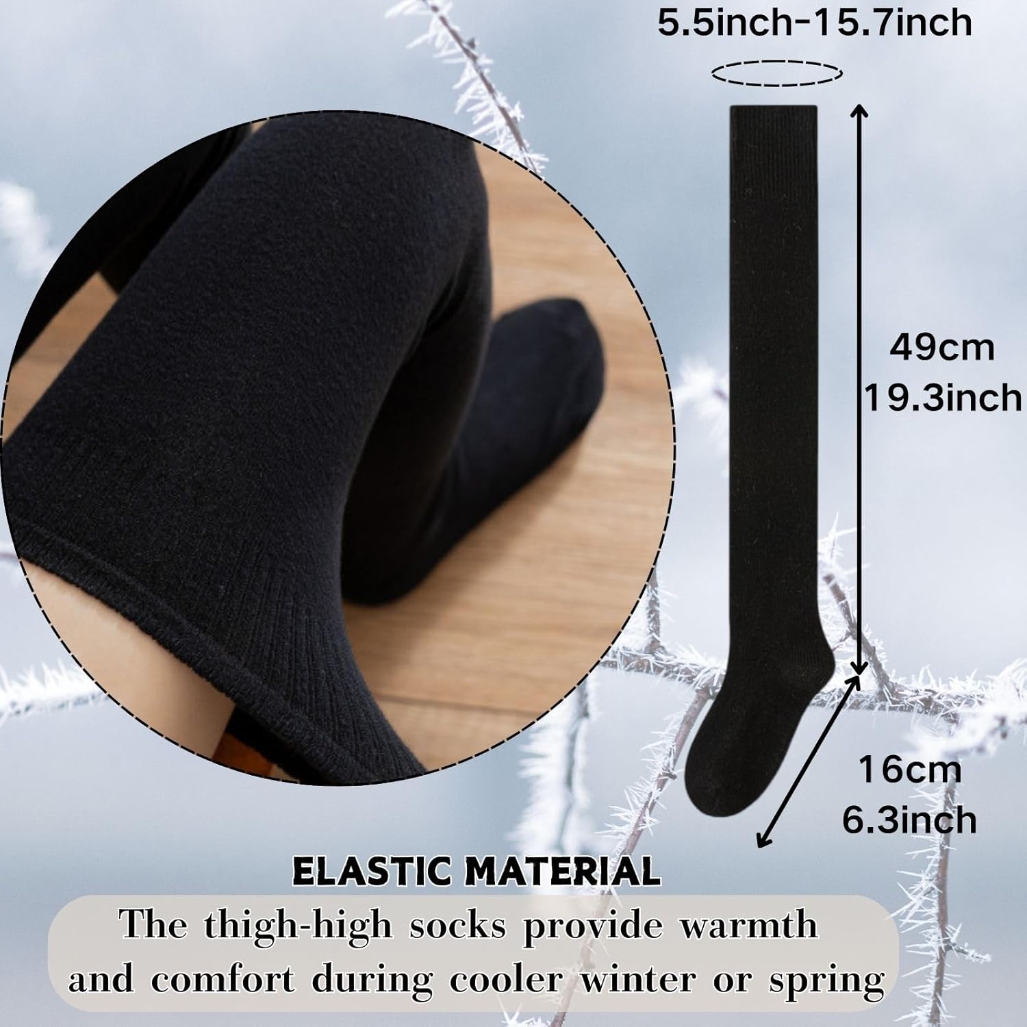 Sucrain Women's 2 Pairs Thigh High Socks Over the Knee Boot Socks Long Cotton Knit Warm Thick Stockings Leg Warmers (Black+Black) - Image 2