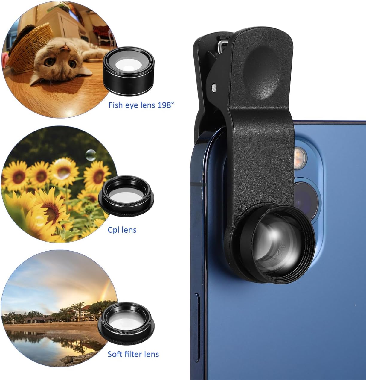 KALLORY 1Set Mobile Phone Lens Camera Lens Kit with Wide Angle Macro Fisheye and More Compatibility for Stunning Photography All Smartphones