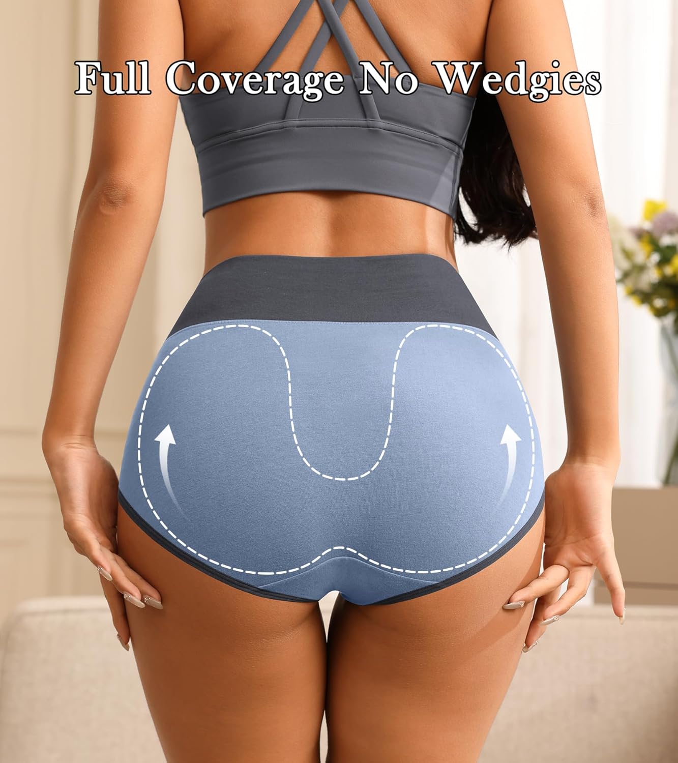 K-CHEONY Womens Cotton Underwear High Waisted Panties Full Coverage Soft Stretch Breathable Ladies Briefs 5 Pack - Image 2