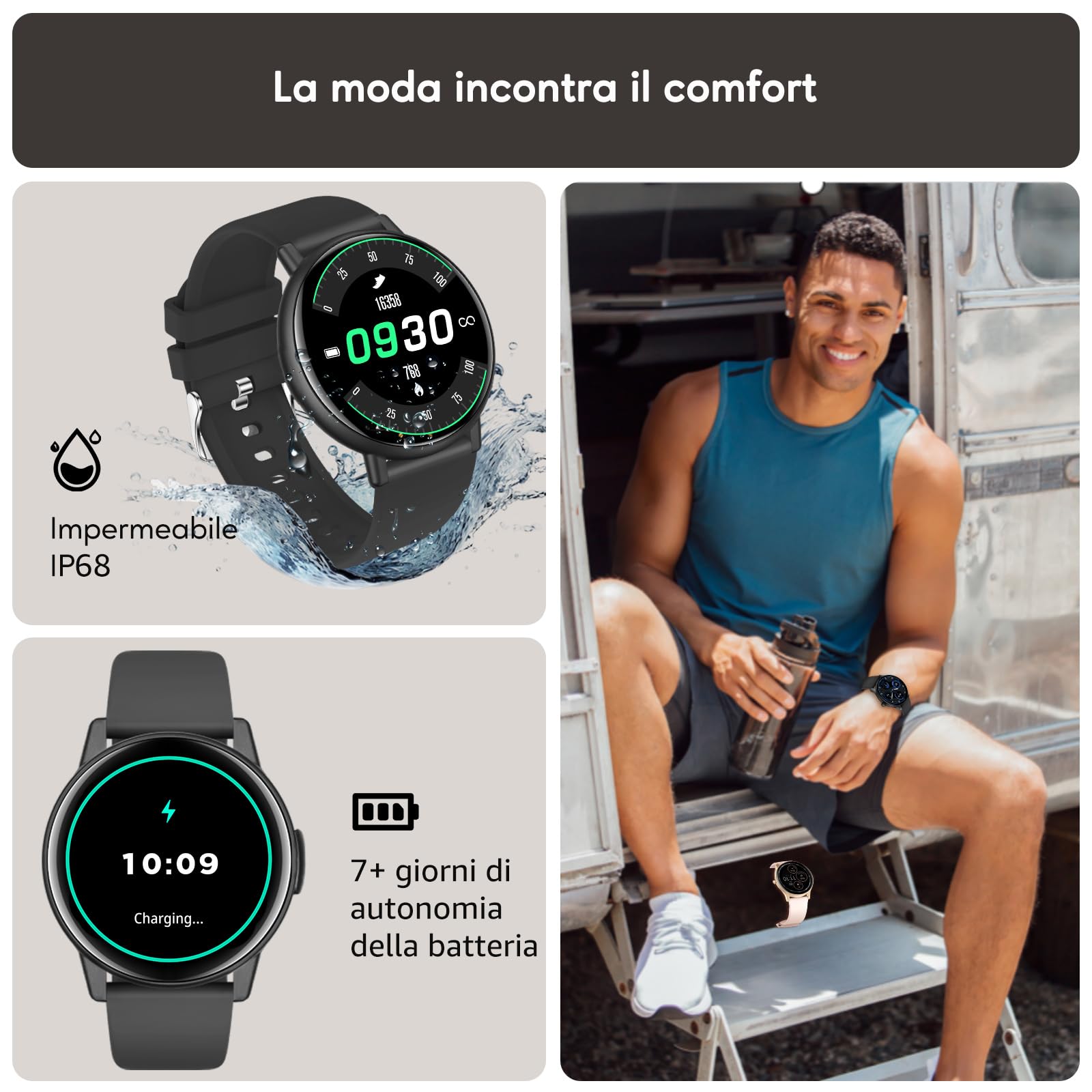AcclaFit Smartwatch Donna Uomo, 1.38" Touch Screen Smartwatch con Effettua/Risposta Chiamate, Fitness Tracker con Pressione Sanguigna e Monitor Sonno, 120+ Sport Step Counter per Android iOS