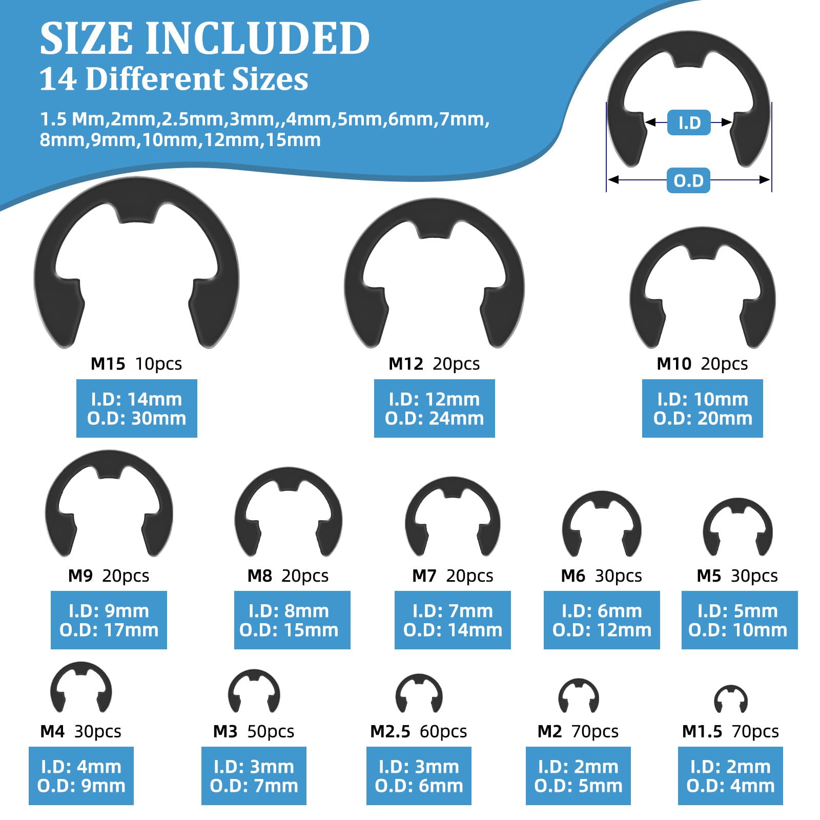 KYUEPONG Sicherungsringe 100 Stück 25mm - C-Clips 65Mn Stahl Für Achswellen