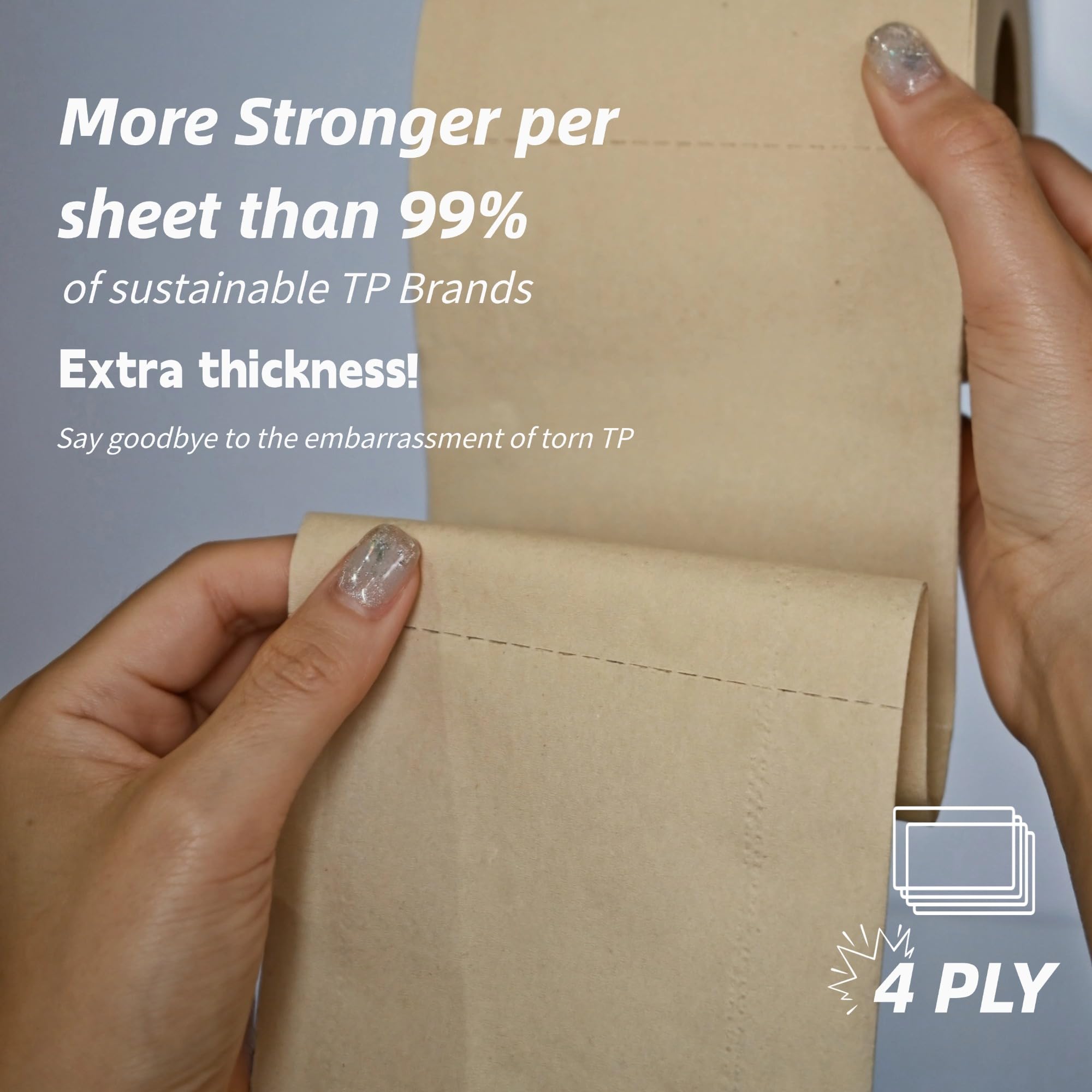 Home Nurse Bambusowy 4-warstwowy papier toaletowy, styl makaronowy, bezzapachowy i niebielony, 24 rolki, mocny i miękki, szybko rozpuszczający się, bez chemikaliów, bez drzew i bez plastiku,