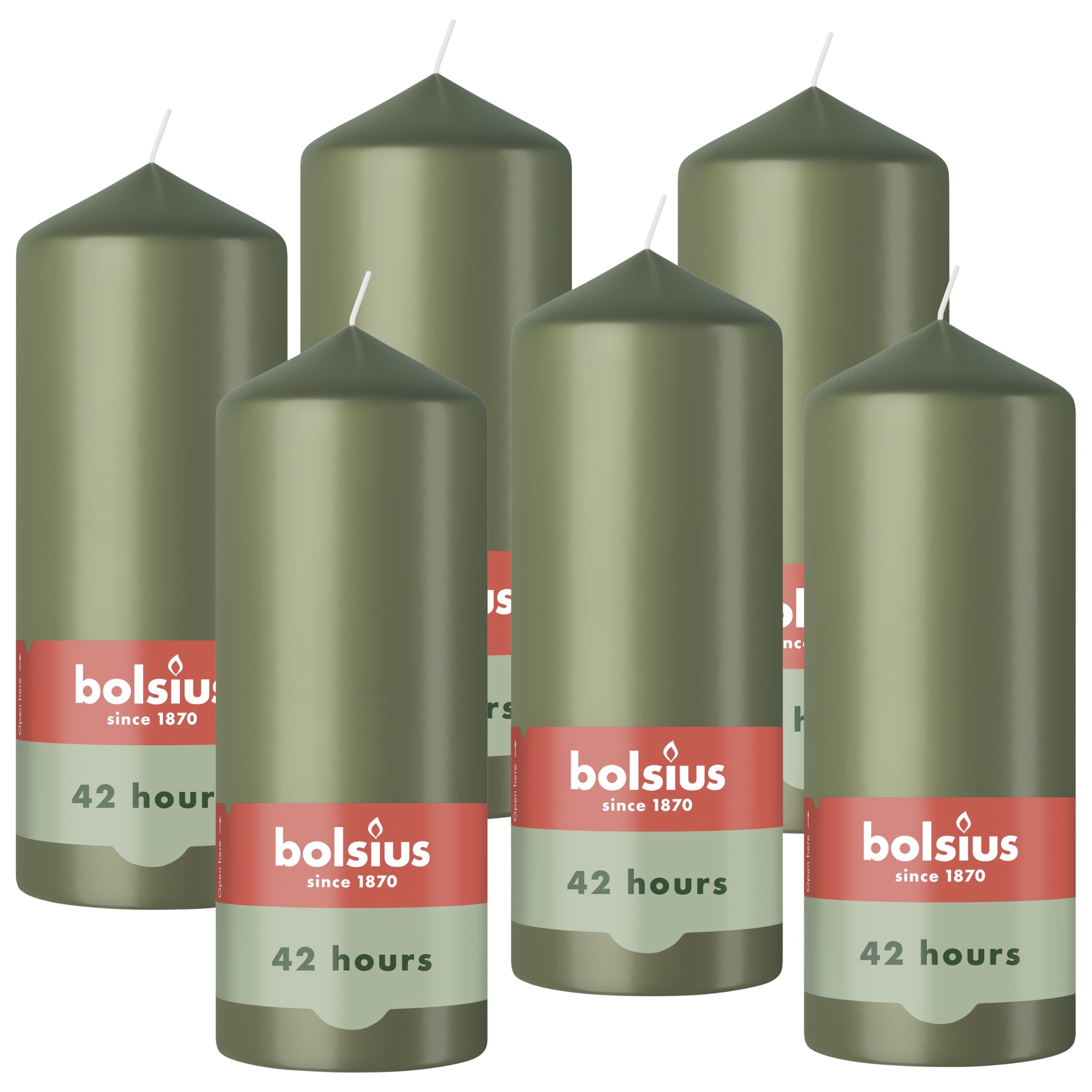 Bolsius - Pillar Candles - Green - 15 cm - 6 Pieces - Burning Time 42 Hours - with Natural Plant Wax - Without Palm Oil โ image 1
