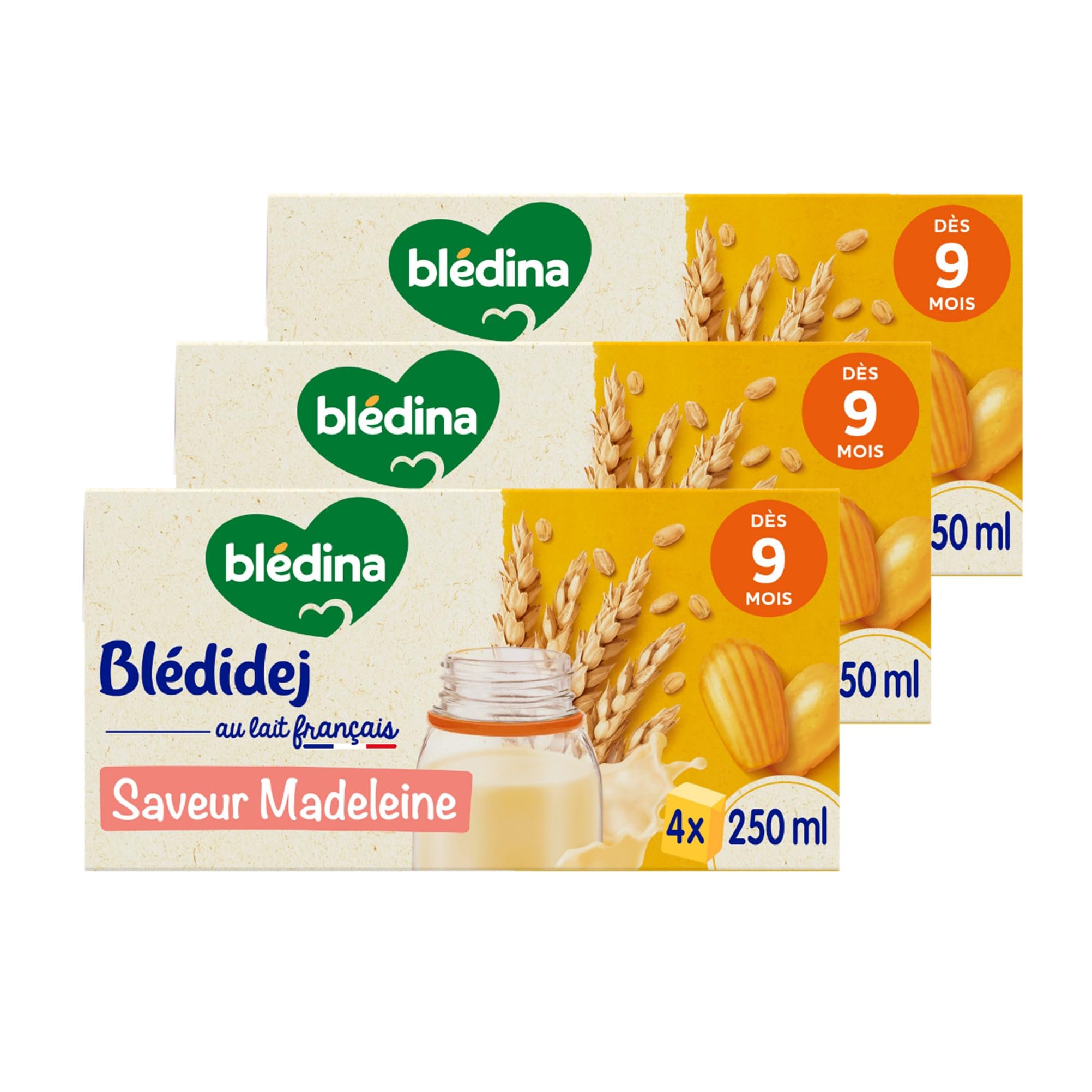 Blédina Blédidej - Céréales bébé Lactées Madeleine - Dès 9 Mois - 12 briques de 250mL (L'emballage peut varier)