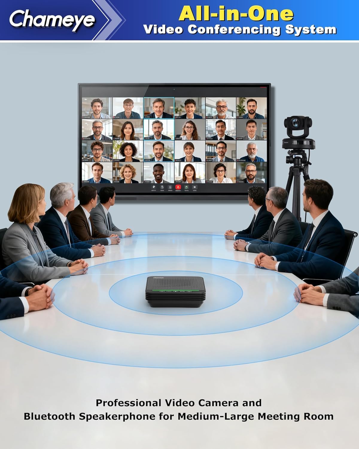 Chameye Set di 4K PTZ telecamera per conferenze con Microfono per conferenza Bluetooth, Zoom 20x, tracciamento automatico AI, USB 3.0, HDMI, telecamera per videoconferenze PTZ per Teams, Zoom (CB201)