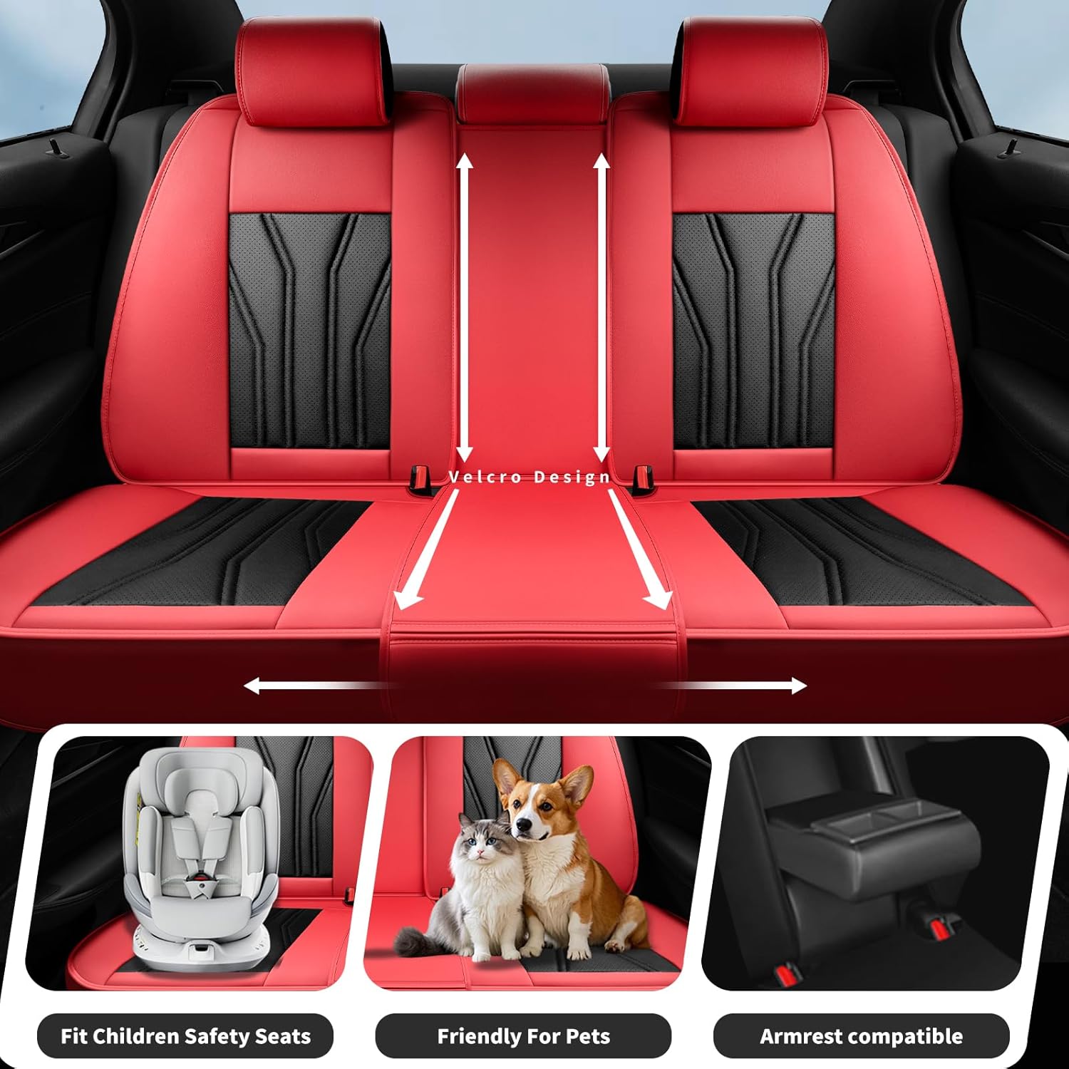 Fit TSX Car Seat Covers for Select Acura TSX 2009-2013 2014 - Premium Leather, Waterproof Breathable, All-Weather Seat Cushion Protecto & Airbag Compatible (2 Front Pair, Red & Black)