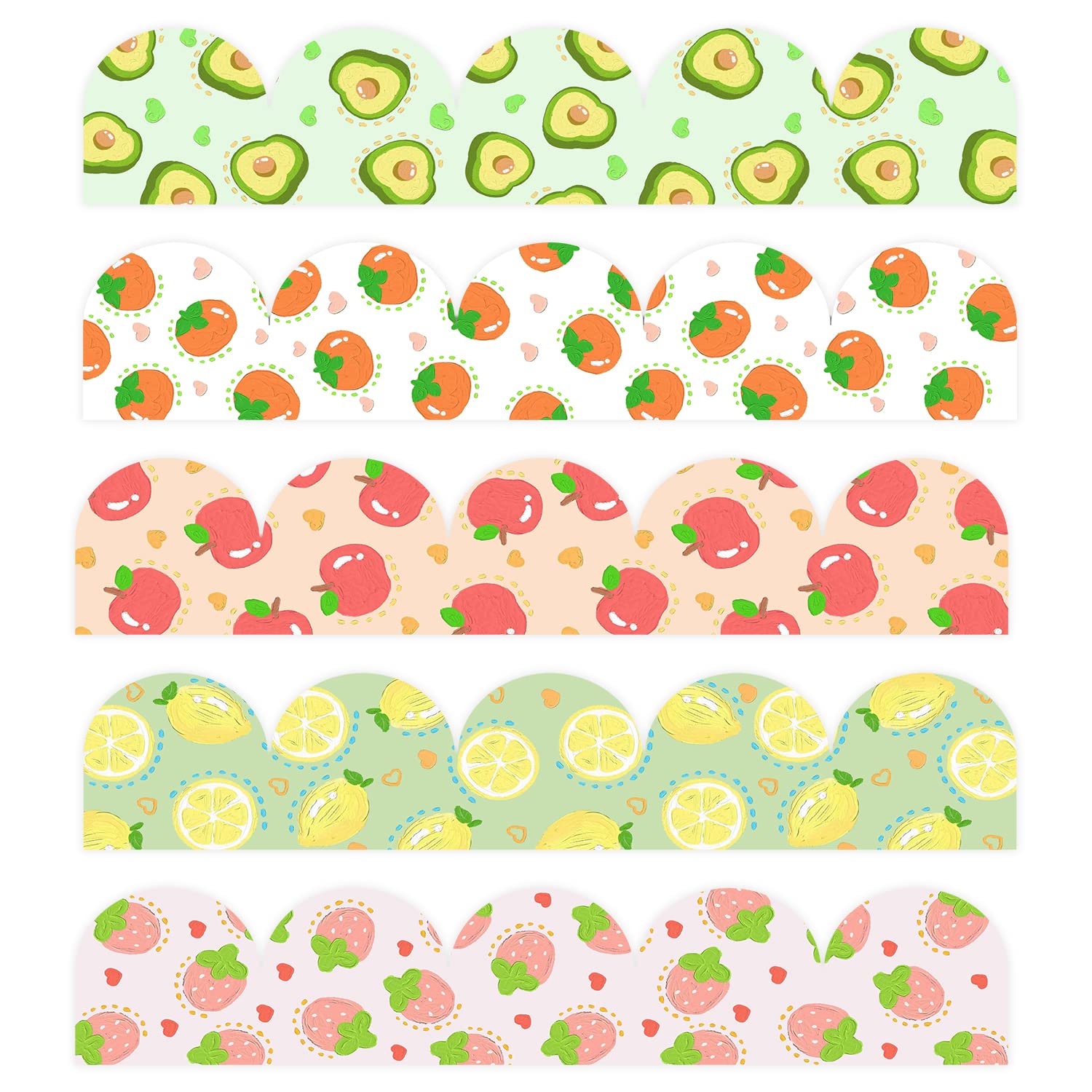 Covienapp 69 Ft Adhesive Bulletin Board Borders Fruit Trim Border Roll for Classroom Office Door Living Room Decoration Back to School-5 Fruit Designs,60 PCS