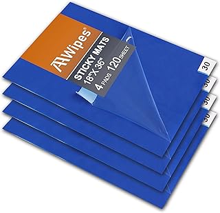 AAwipes Sticky Mat Tacky Pads Adhesive 18" x 36" 4 Packs, 30 Sheets/Packs, 120 Sheets Total Blue Cleanroom Floor Mats for Laboratory Construction Hospital Shoes