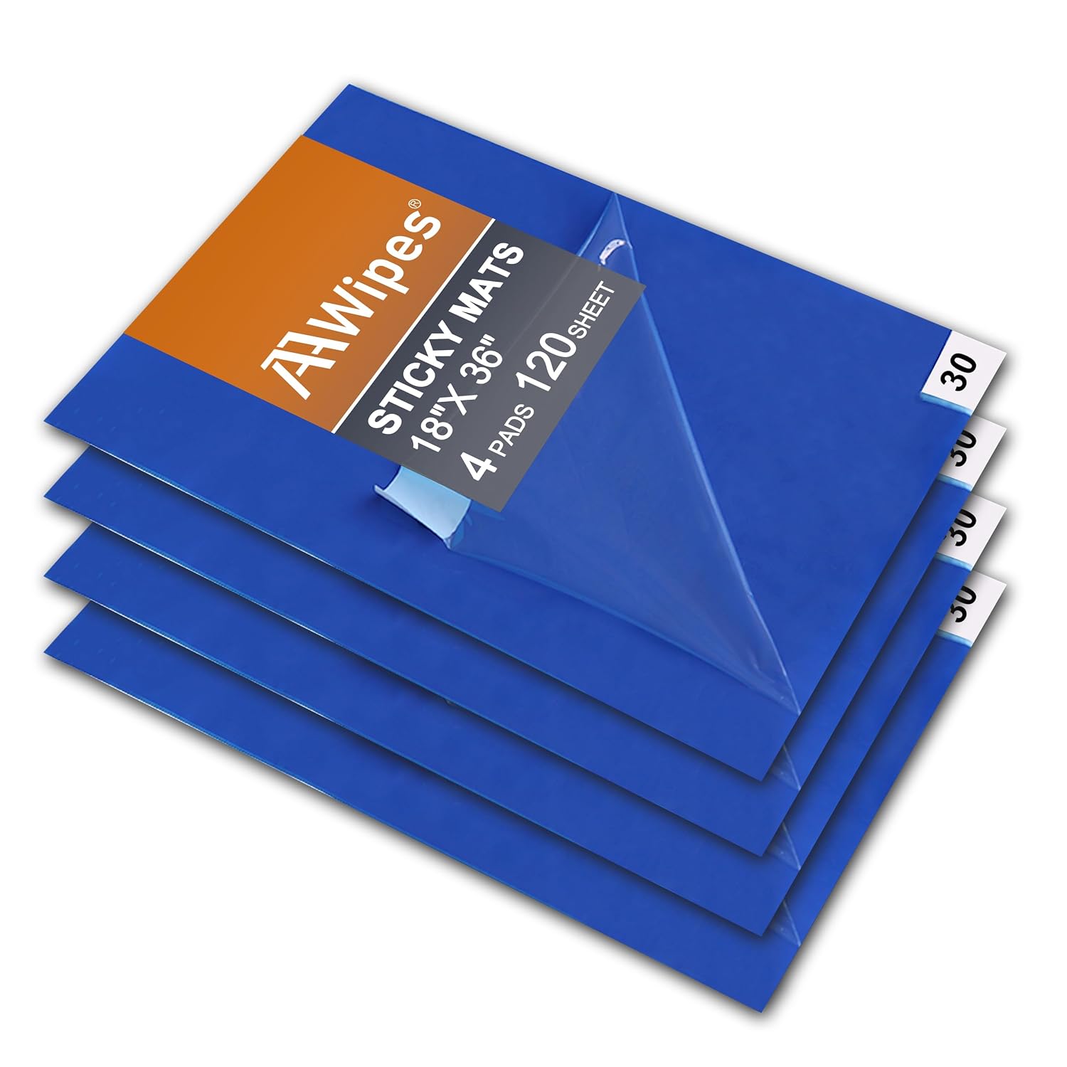 AAwipes Sticky Mat Tacky Pads Adhesive 24" x 36" 4 Packs, 30 Sheets/Packs, 120 Sheets Total Blue Cleanroom Floor Mats for Laboratory Construction Hospital Shoes