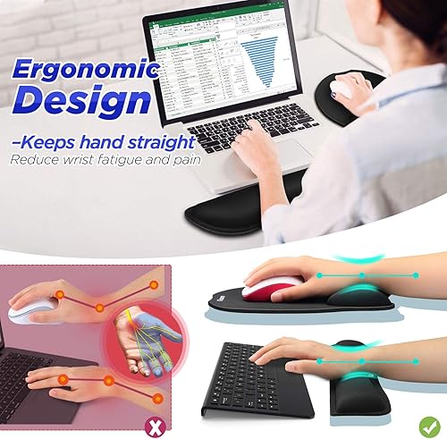Miniatura 2 de Gimars - Almohadilla para el mouse ergonómica de gel y fibra suave, ultradelgada con apoyamuñeca y apoyamuñeca para el teclado, para computadora,
