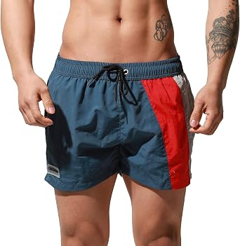 DESMIIT Mens Geometric Stitching Quick-Dry Short Board Shorts Loose Swimwear Surfing
