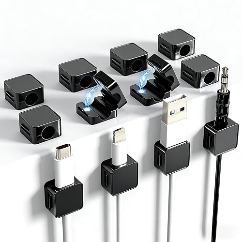 ELZO Paquete de 12 clips magnéticos para cables, organizador de cables para gestión de cables, organizador de cables con adhesivo fuerte, magnético