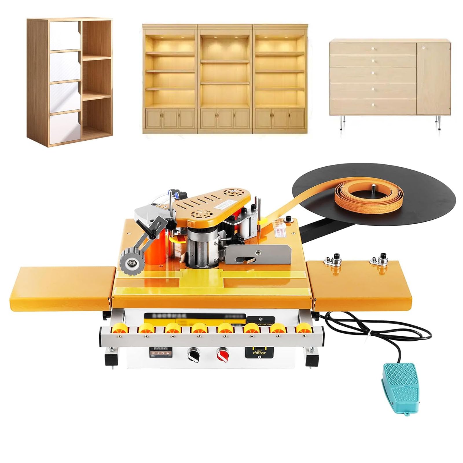 Woodworking Edge Banding Machine, Automatic Tape Breaking Edge Banding Machine With Microcomputer Control, 2-6m/min, 120-220℃ Double Sided Gluing Automatic Feed, Portable Edgebander