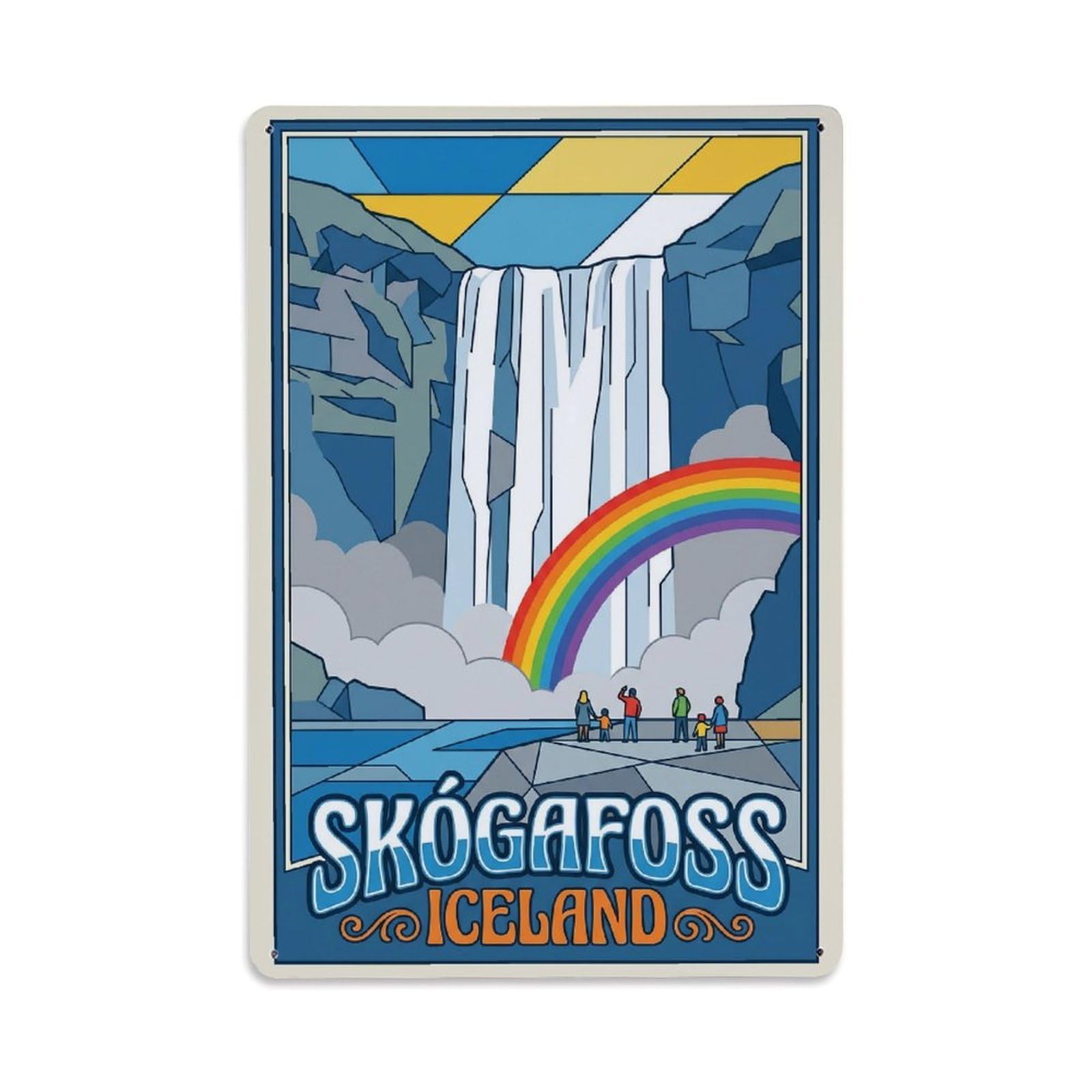 Gead 8X12inch Style Vintage Travel Skogafoss Iceland Waterfall Metal Tin Sign
