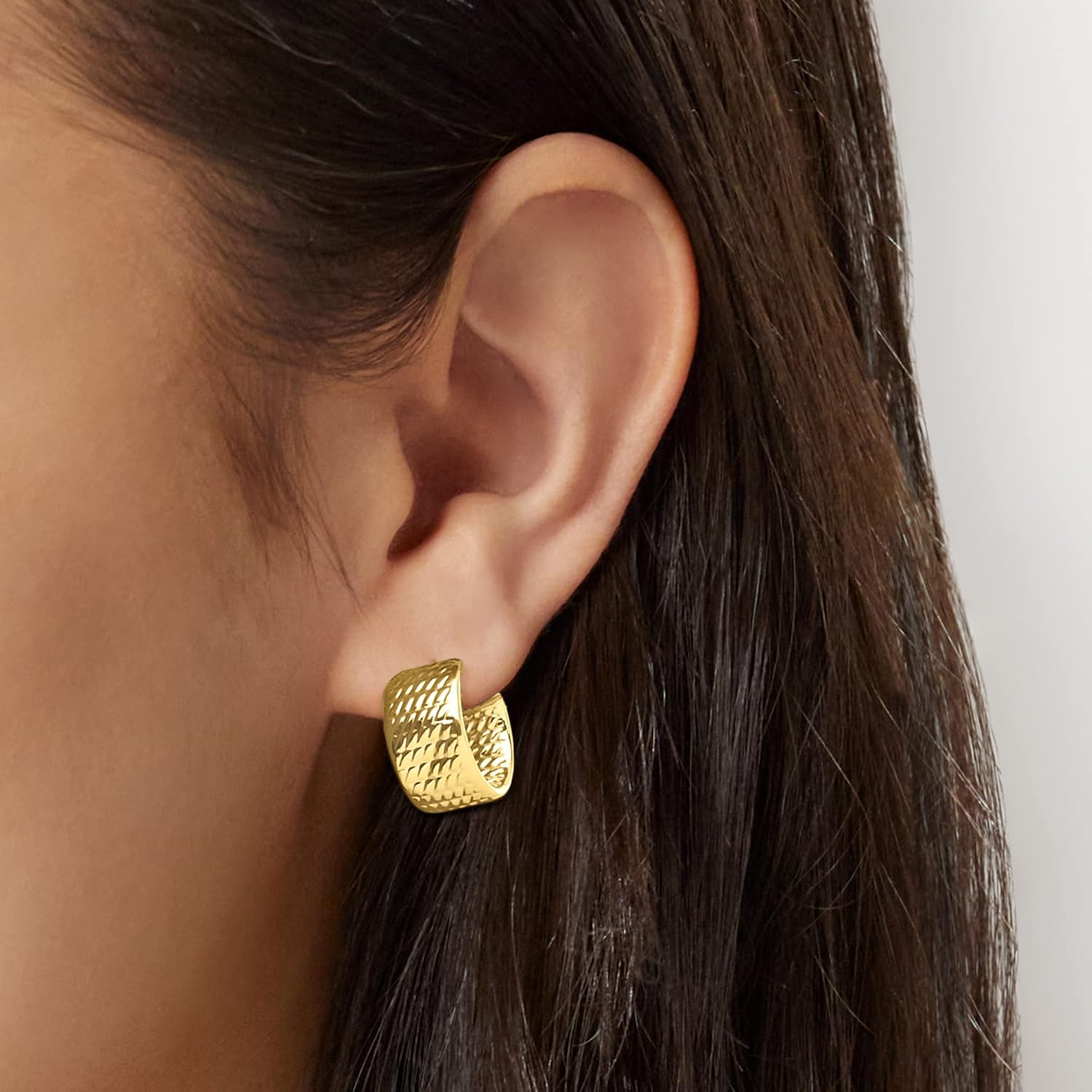 Ross-Simons Italian 10kt Yellow Gold Textured Wide Huggie Hoop Earrings