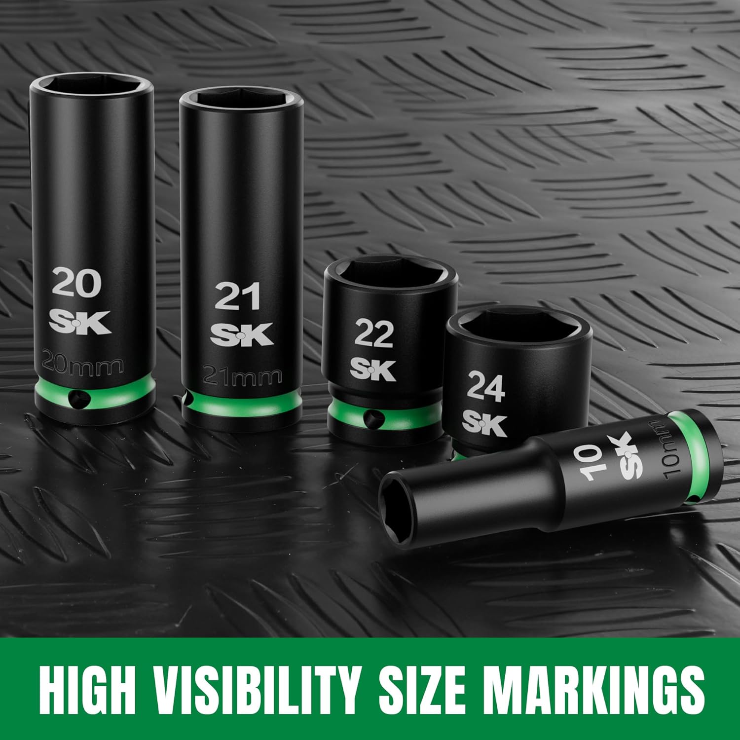 SK 1/2" Drive Impact Socket Set, 30-Piece Metric Sockets, Deep 10mm to 24mm, Shallow 8mm to 24mm, Premium CR-MO Steel, SureGrip 6 Point Design, With Storage Case