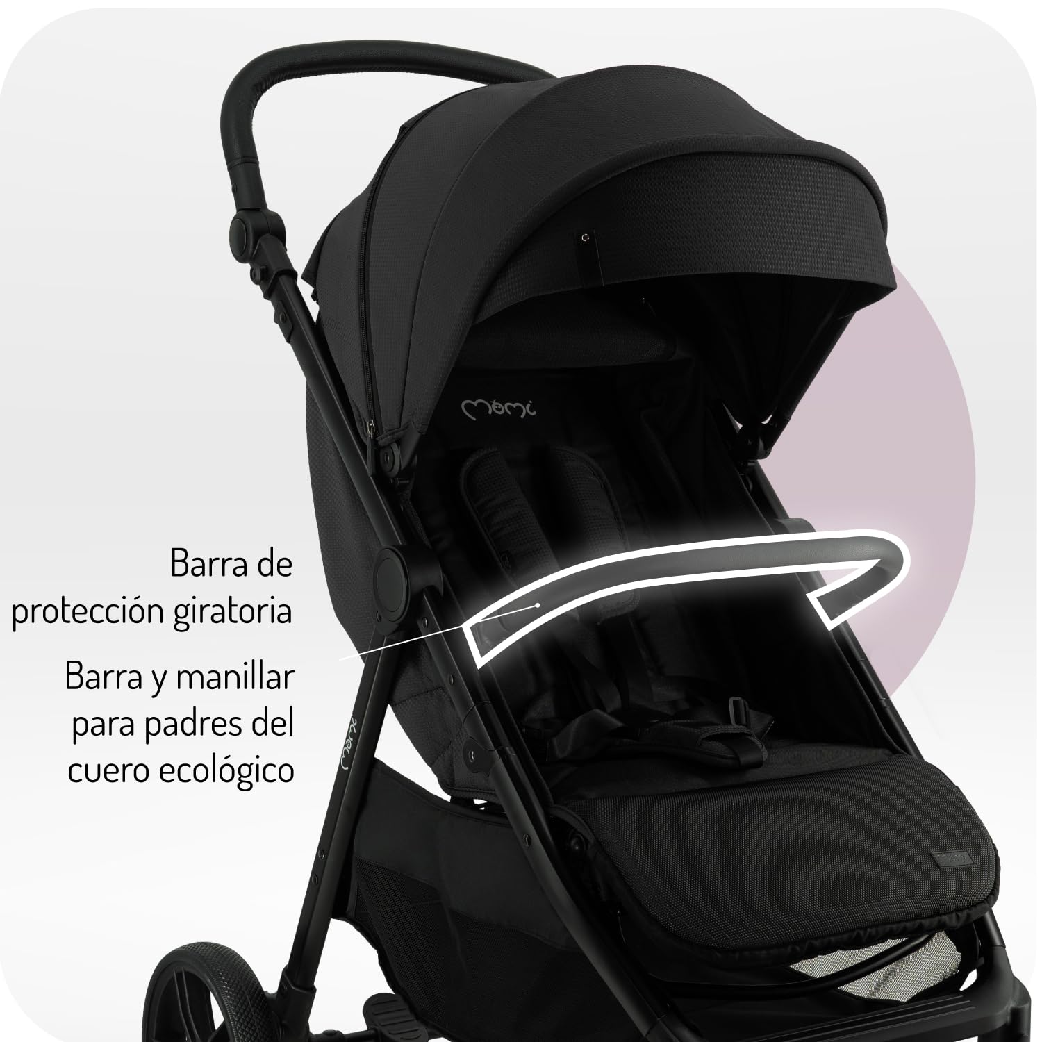Silla de paseo MoMi CLARA a partir de 6 meses, hasta 22 kg de peso corporal, arnés de seguridad de 5 puntos, cubrepiernas, portavasos, cesta de compra, bolso, mosquitera, protector de lluvia