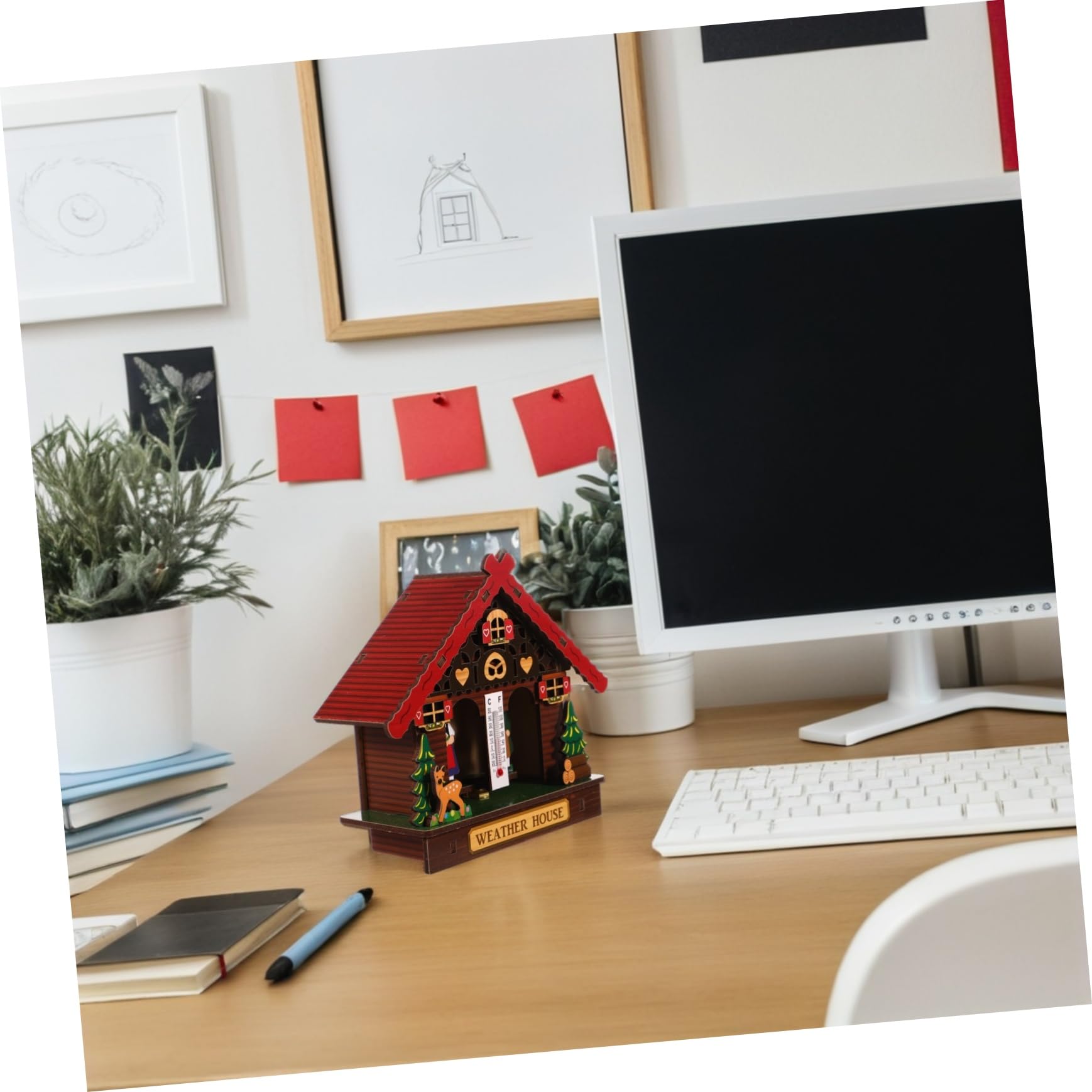 POPETPOP Termometro in Legno da Parete Elegante e Barometro con Misurazione Accurata di Temperatura e Umidità e Decorazione da Parete per Uso Interno ed Esterno