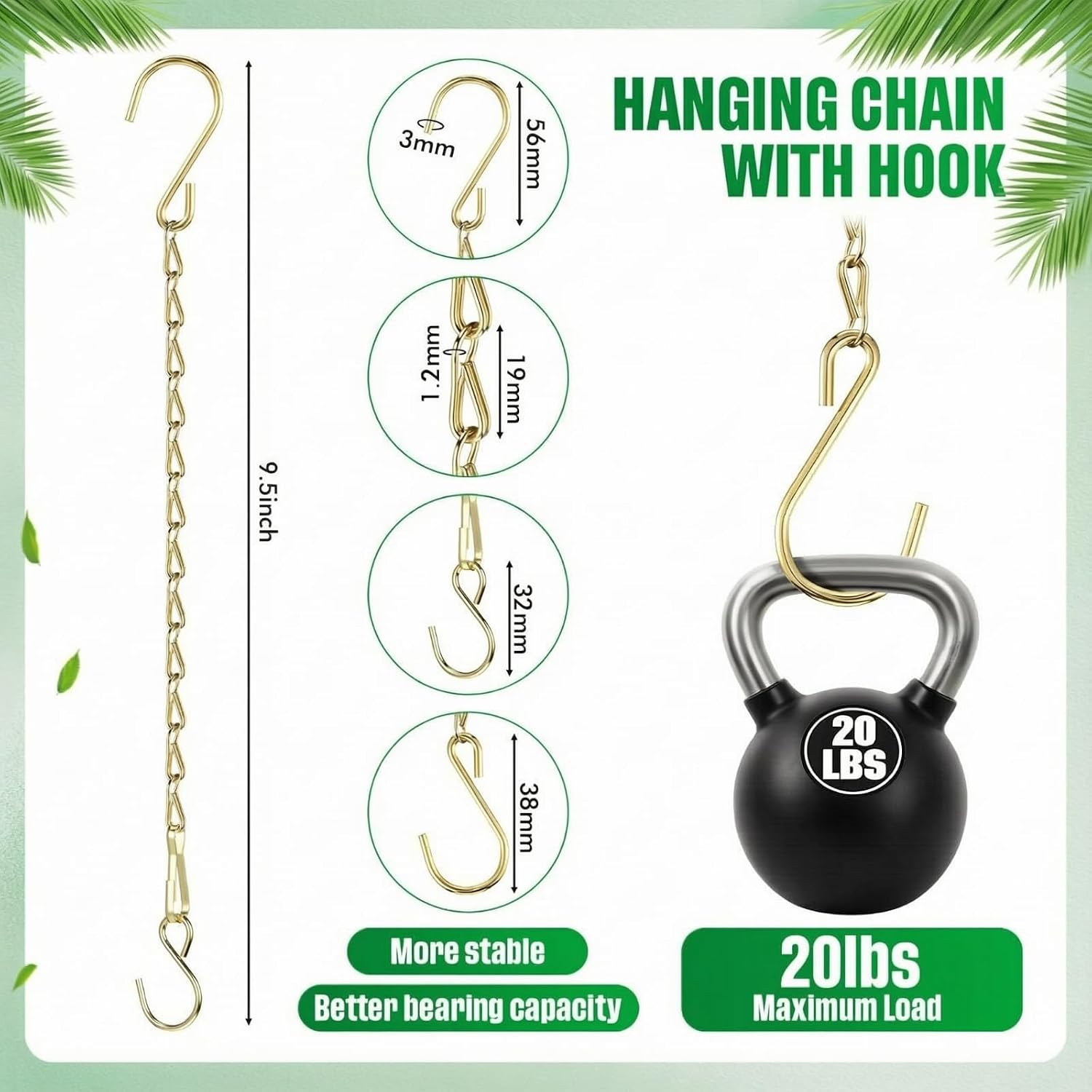 EBOOT 2 Pcs Hanging Chain for Bird Feeders, Planters, Lanterns and Ornaments(9.5 Inch,Gold)