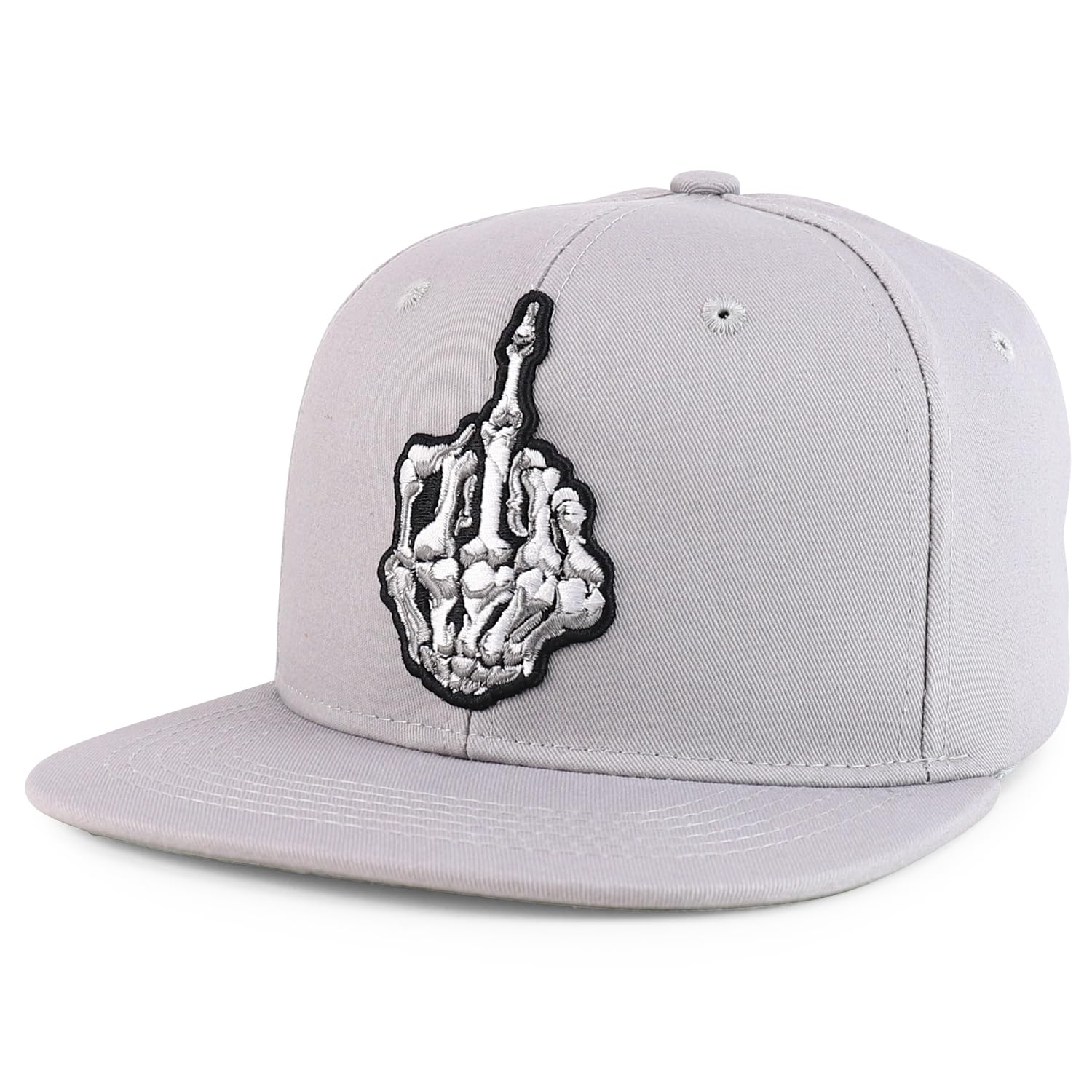 Trendy Apparel ShopSkeleton Middle Finger Embroidered Flatbill Snapback Cap