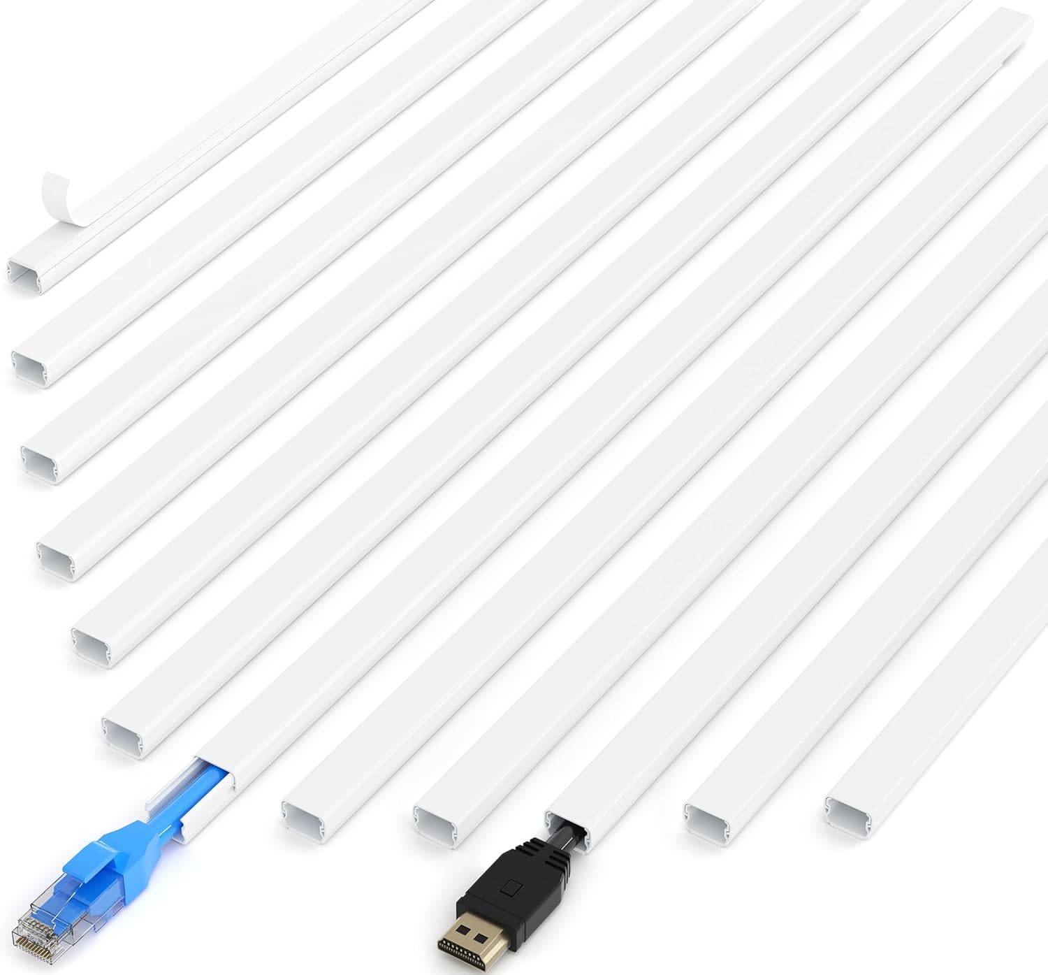 ZhiYo One Cord Hider Wall, 170in Cable Hider Concealer, Paintable PVC Wire Covers for Cords on Wall, Corner Cable Management Raceway for Thick Extension Cord, W0.6 H0.4in, White