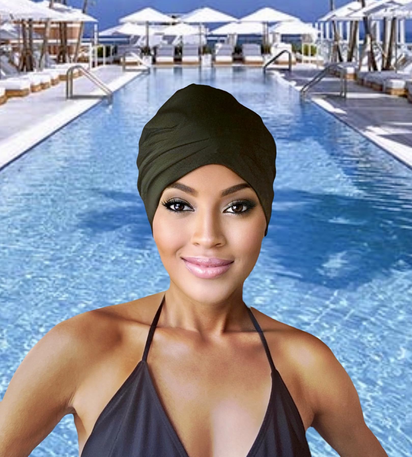 Wasserdichter Schwimmturban, hält das Haar trocken, natürlicher Haarschutz, Schwimmbäder, Salzwasser, UV-Strahlen, rutschfest, Badekappe, Badekappe, Silikon