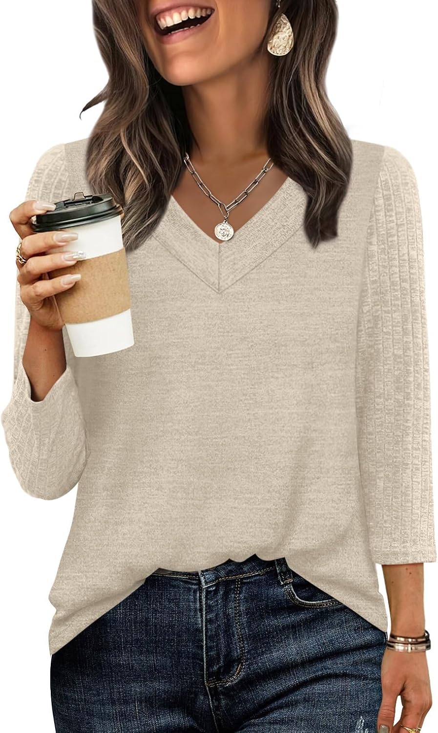 WIHOLL Womens Tops 3/4 Sleeve Dressy Casual Shirts Fall Outfits Travel Vacation Plus Size Spring Clothes - Image 4