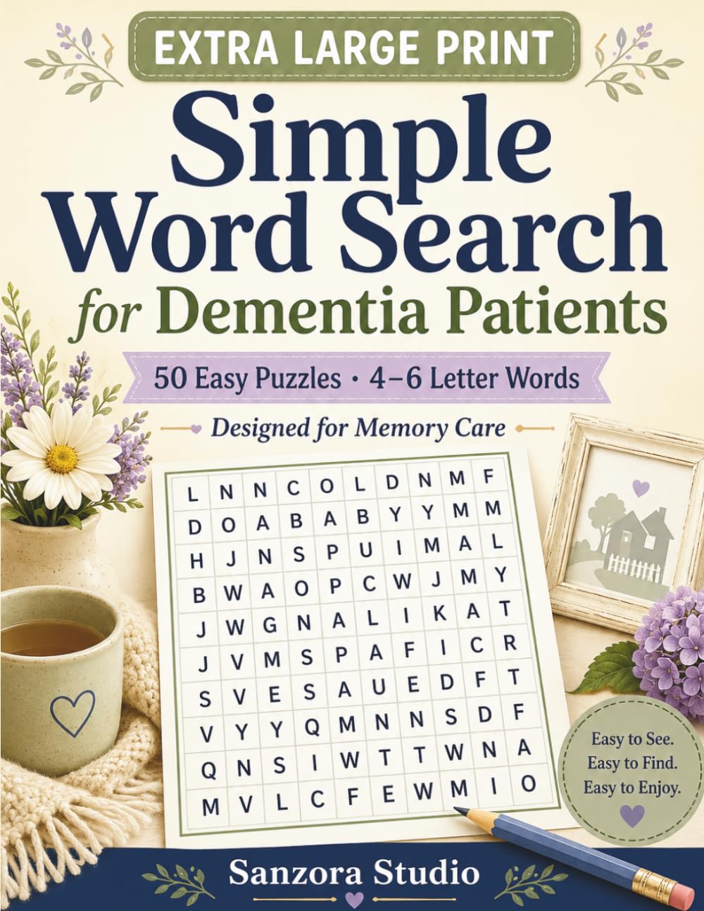 Simple Word Search for Seniors with Dementia: 50 Easy Extra-Large Print Puzzles with Short Familiar Words — No Backwards or Diagonal Words