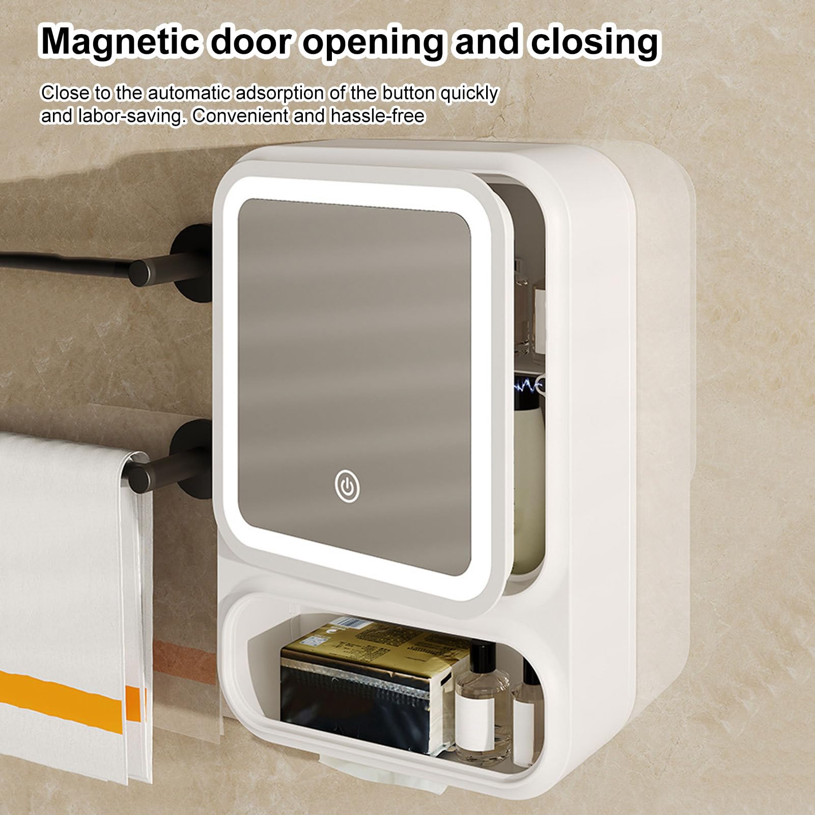 Mobile Da Bagno A Parete Porta Magnetica, Ripiano, Mensola, Portasalviette | Armadietto Specchiera A Parete Per Bagno Per Shampoo Trucco Sapone Cura Pelle Doccia Cosmetici Portaoggetti
