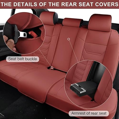 Miniatura 9 de Martha Red Car Seat Covers Full Set, Breathable Leather Automotive Front and Rear Seat Covers & Headrest for Comfortable Driving, Universal Auto
