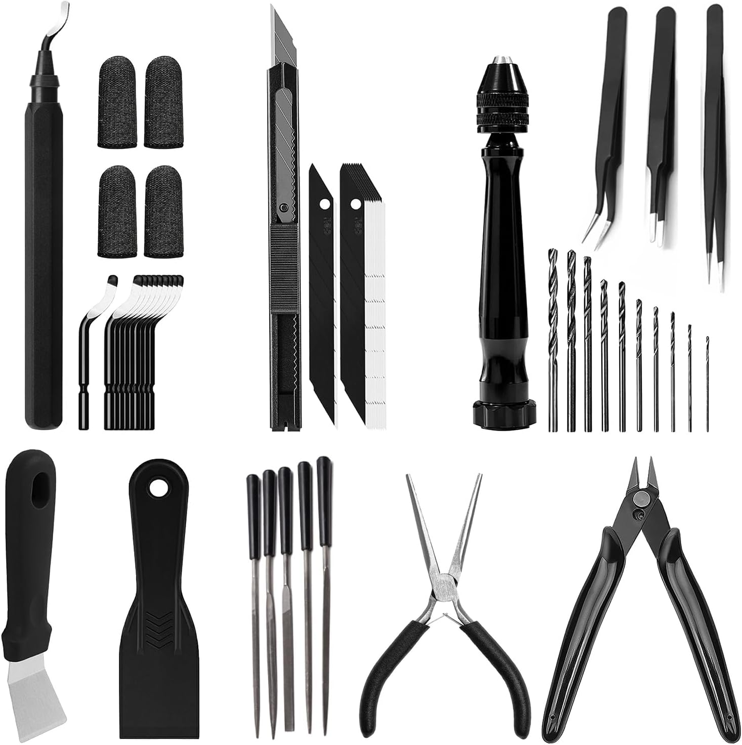 3D Printer Tool Kit 48pcs Set Deburring Tool Needle File Hand Drill Tweezers with Spatula for Bambu Lab Ender3