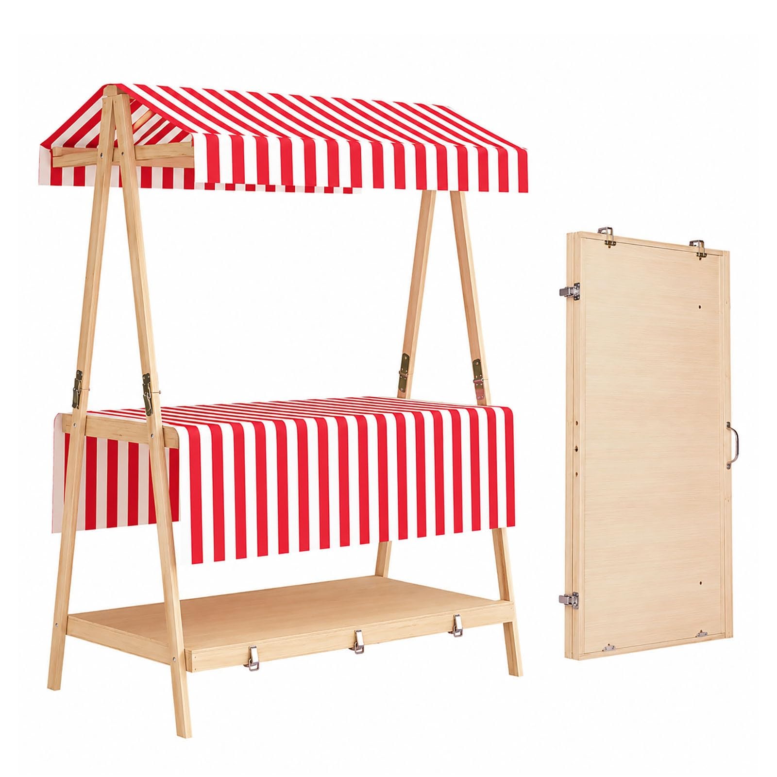 Bancarella da Mercatino Pieghevole in Legno Stand Vendita 2 Livelli con Tettoia Espositore | Bancarella da Mercatino Pieghevole Legno Stand Vendita 2 Livelli Espositore(Red,106cm/42")
