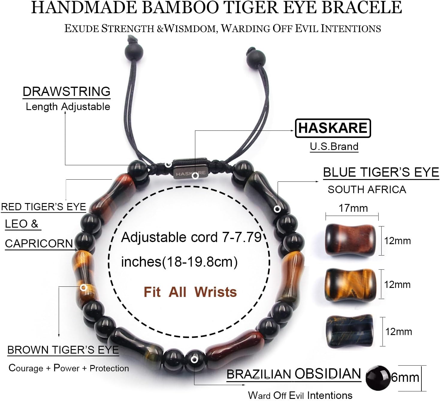 Protection Crystals Mens Bracelet Tiger Eye, Natural Stone Multicolored Tiger Eye Bracelets for Men, HASKARE Healing Crystals Unique Energy Beads Bracelet Gift for Mens Jewelry Trendy Spiritual Relief - Image 6