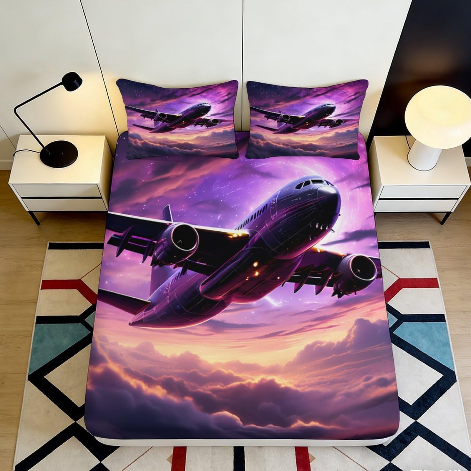3D Printed Galaxy Sky Fitted Sheet Microfiber Soft Breathable Cosmic Nebula Mattress Cover for Bedroom Dormitory Guest Room 160x200x25cm