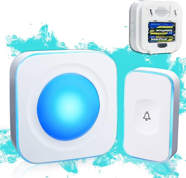 Wireless Doorbell Battery Operated Door Chimes & Bells at 1200 Feet with Flashing Light 4 Volume 36 Melodies1 Portable Receiver & 1 Button White)