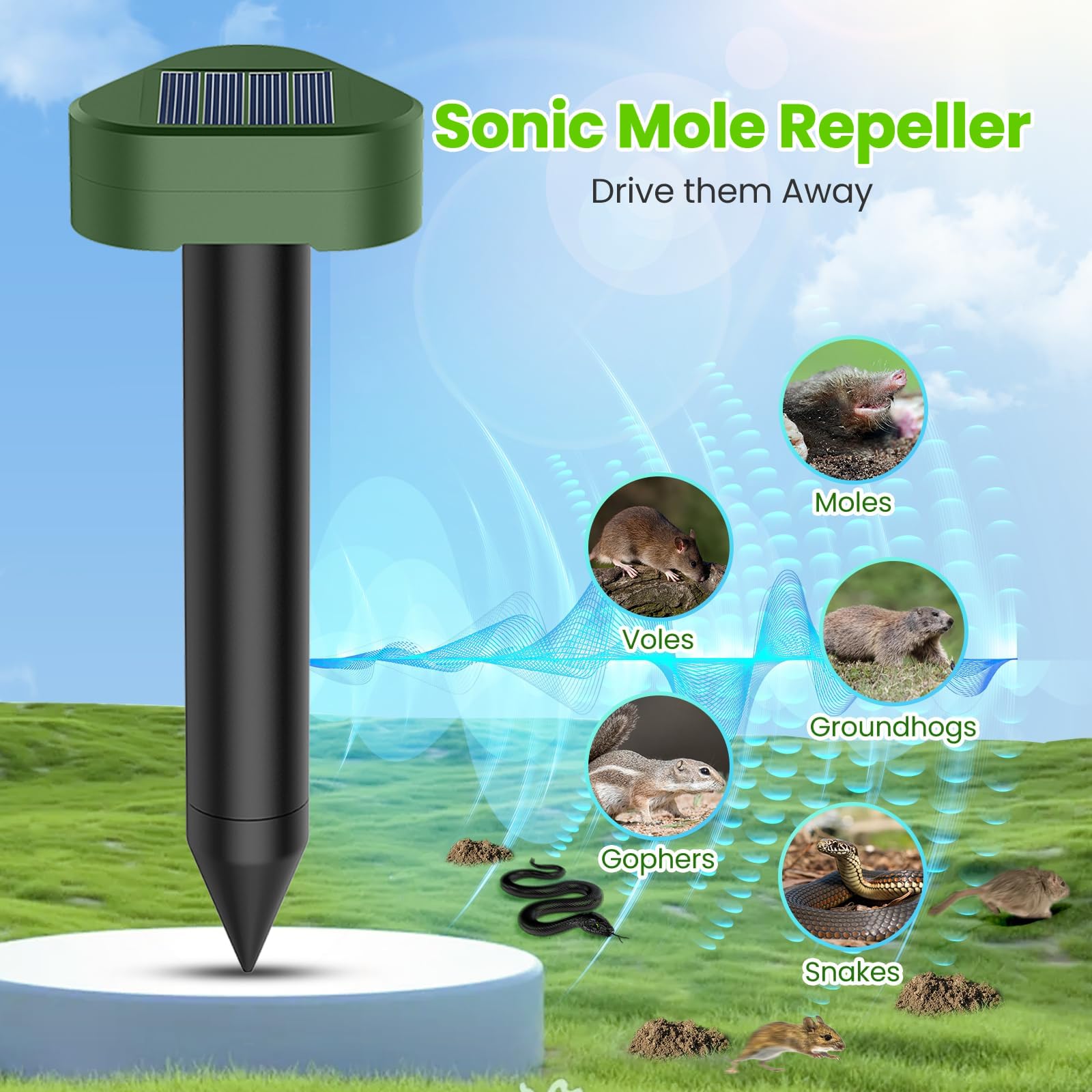 Solar Maulwurfschreck, 8 Pack Repellent Ultraschall Solarbetriebene Maulwurfschreck Stakes Wasserdicht Tiere Repeller Groundhog Snake Repeller Maulwurfschreck für Rasen Garten