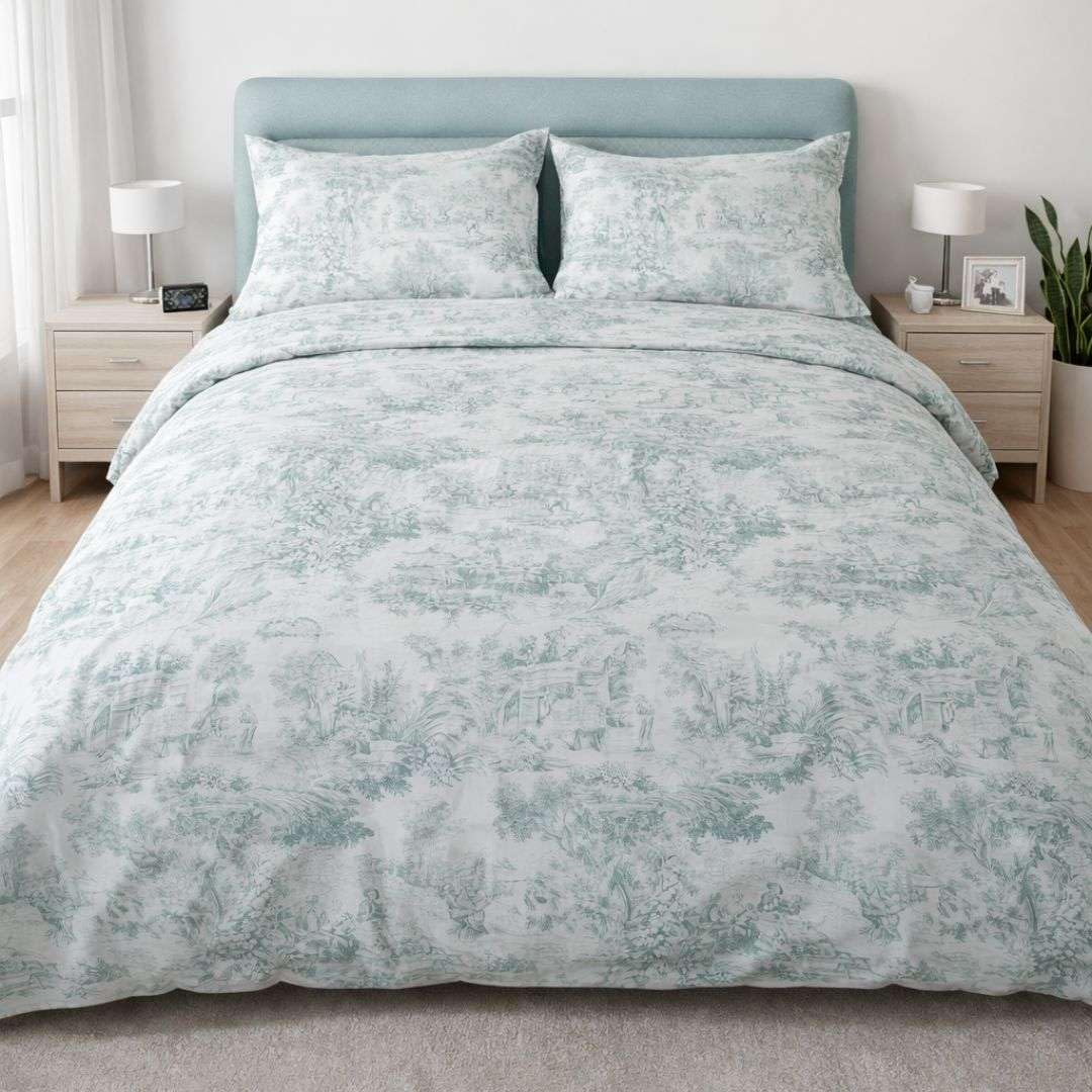 Parure de lit Toile de Jouy vert clair Ricami Fiorentini Baldi format maxi
