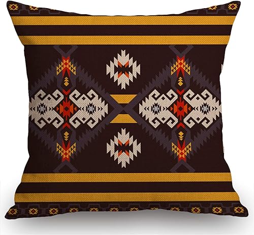 Swono Funda de almohada con patrón étnico de 18 x 18 pulgadas, funda de almohada estilo granja del suroeste de 18 x 18 pulgadas, decoración del