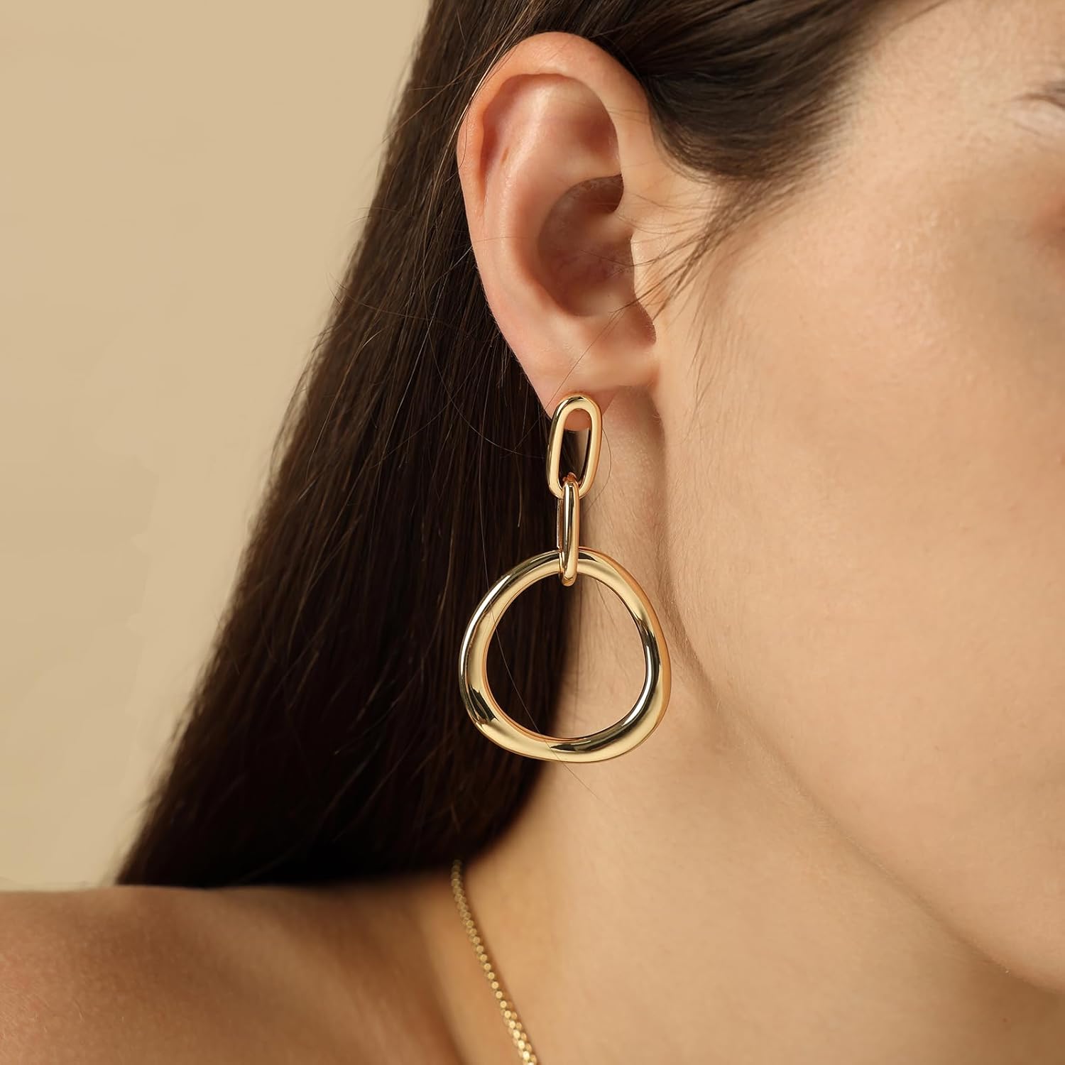 CoBi Dangle Hoop Earrings for Women, Paperclip Earrings 18K Gold & Silver Plated 5mm Hypoallergenic Chain Link Drop Dangle Hoops Trendy | Statement Earrings | Jewelry Gifts - Image 4